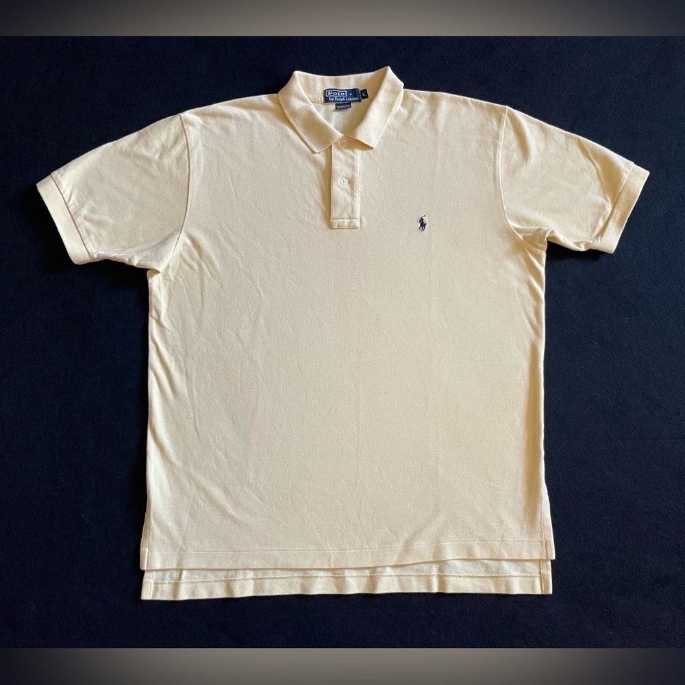 Vintage Polo Ralph Lauren Shirt Large Yellow USA Made 90s 100% Cotton Pique Polo